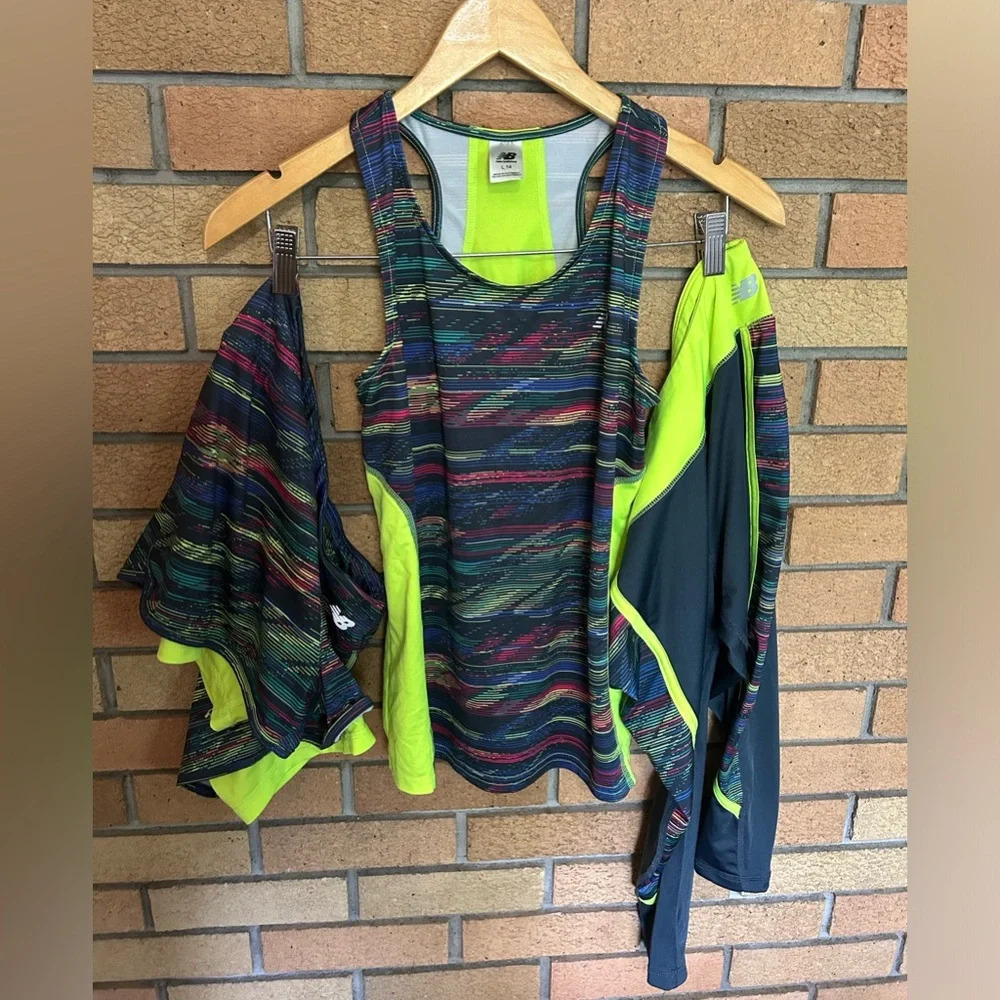 New Balance 3 Piece Athletic Gym Patterned Workout Girls Size 14 Large